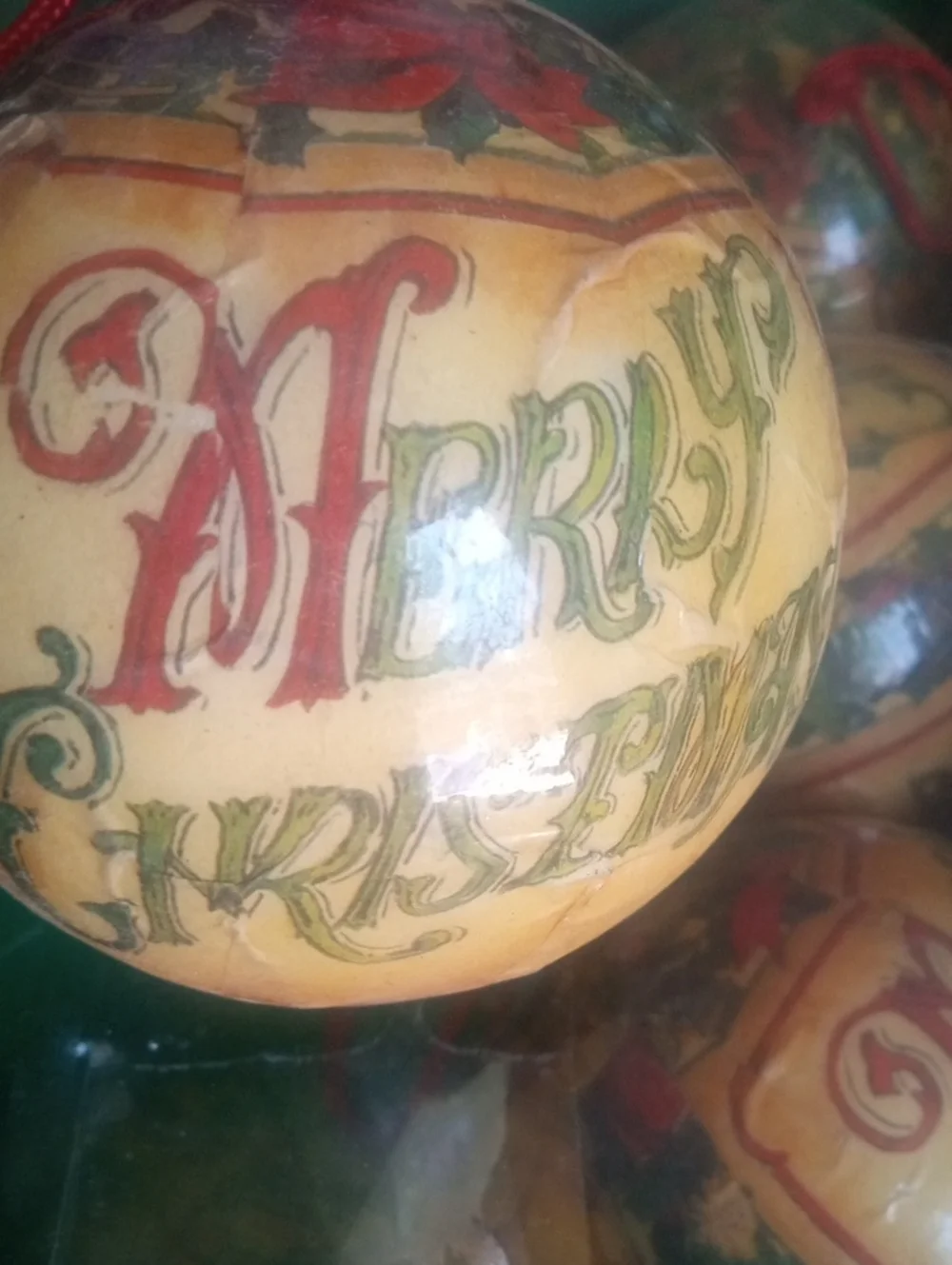 Merry Christmas VINTAGE Set Of 6 decoupage Ornaments 1960s 90mm